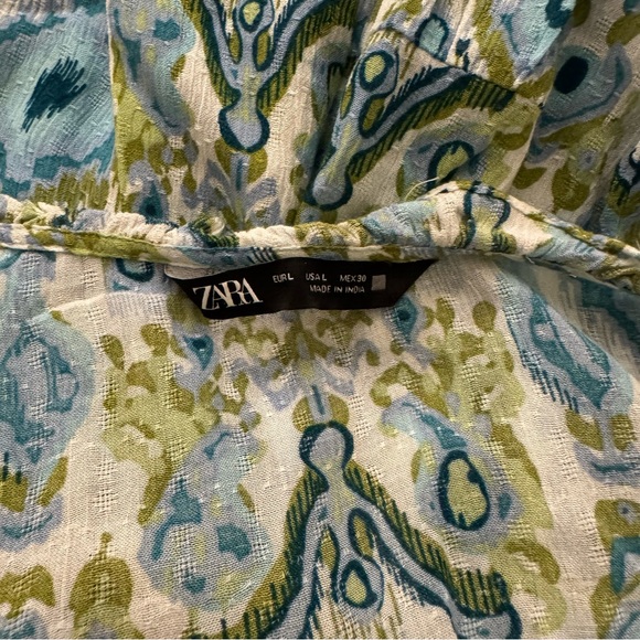 Zara Blue and Green Long Sleeve Maxi Dress - Picture 6 of 6